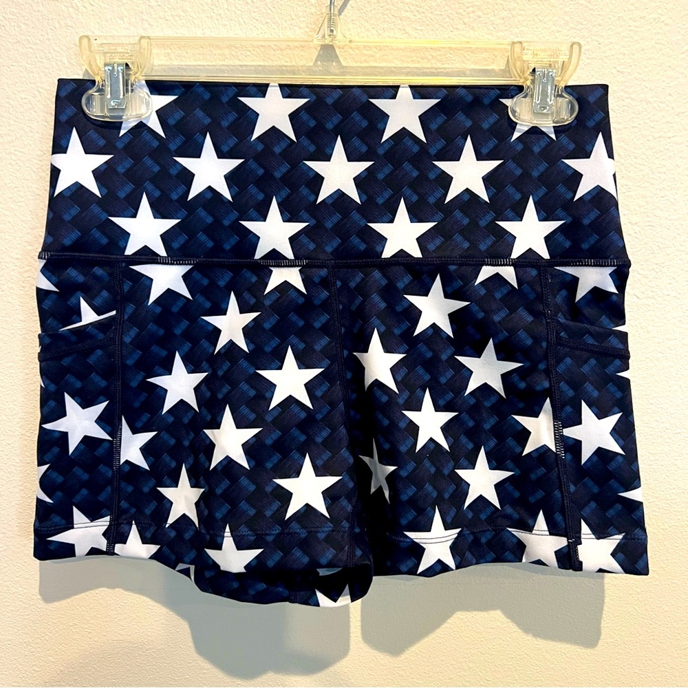 Constantly Varied Gear blue basket weave with stars 2.5 inch inseam shorts